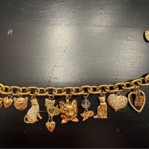 Kirks Folly Gold Cat and Heart Charm Bracelet
